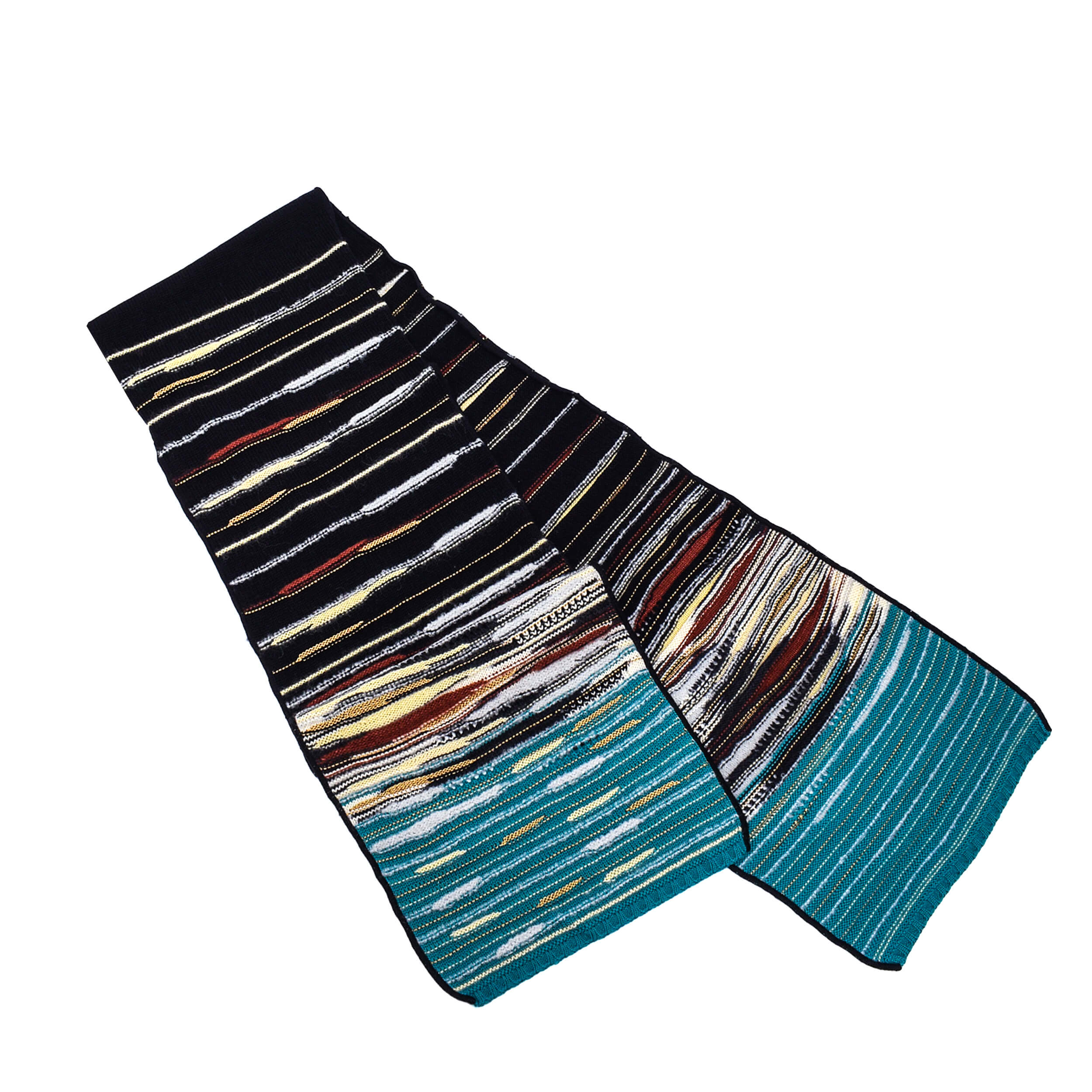 Missoni - Black & Turquoise Striped Knitwear Shawl